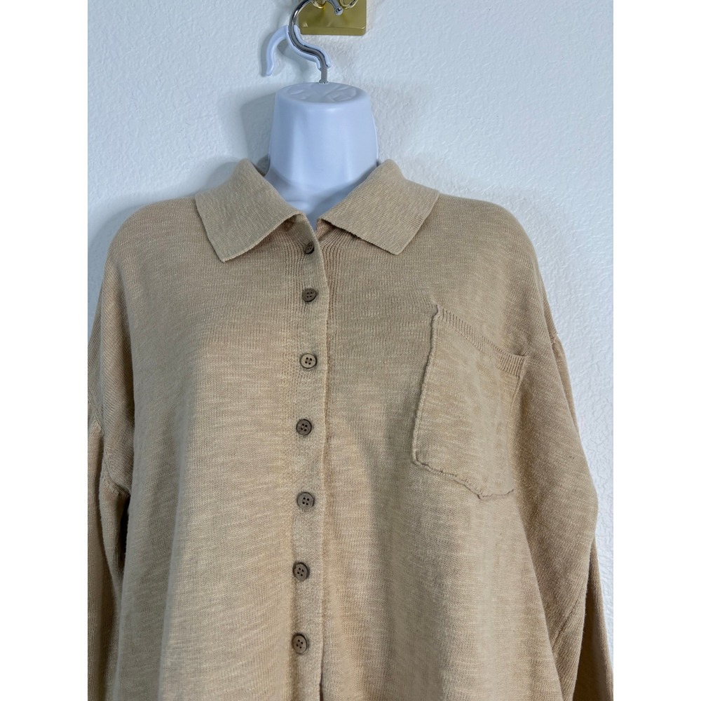 Free People FP Beach Long Sleeve Button Front Shirt Oversized Large Linen‎ Blend - Picture 2 of 11